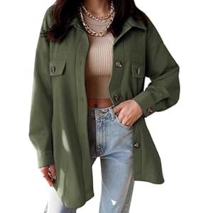 VICHYIE Womens Corduroy Shacket Blouses Button Down Shirts Pocket Long Sleeves Tops Jacket Coats