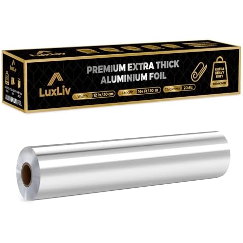 Aluminum Heavy Duty Tin Foil Roll – 12 inch wide x164 ft Length,161 sq ft – Commercial Grade & Extra Thick, Strong Enough for Food Service Industry with cutter - LuxLiv® Cover
