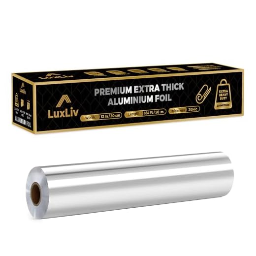 Aluminum Heavy Duty Tin Foil Roll – 12 inch wide x164 ft Length,161 sq ft – Commercial Grade & Extra Thick, Strong Enough for Food Service Industry with cutter - LuxLiv®