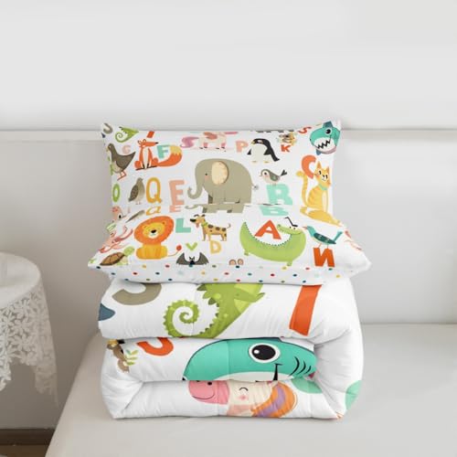 Image of Feelyou Kids Cartoon Wild Animals Bedding Set for Girls Boys Nursery Letter Comforter DecorWildlife Decor Comforter Set Nature Vibrant Colorful Duvet Set Twin Size Quilt Boys