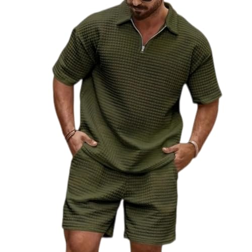 Polo con cremallera y pantalones cortos de verano para hombre conjunto chándal de 2 piezas