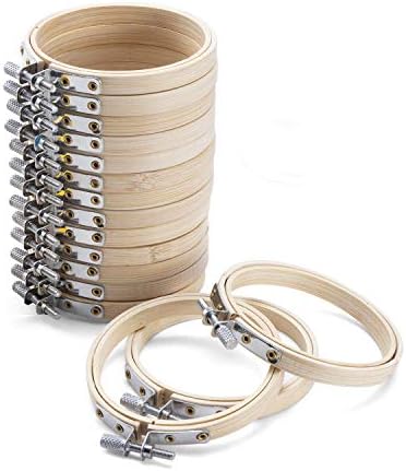 Waloden 16 Pieces 4 Inch Bamboo Round Embroidery Hoops Cross Stitch Hoop Adjustable Bamboo Circle Cross Stitch Hoop Ring (4 inch)