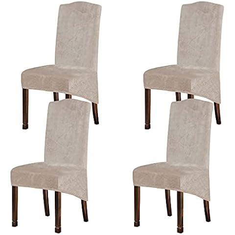 KELUINA Velvet Plush XL Dining Chair Covers, Stretch Chaircover, Spandex High Chairs Protector Covers Seat Slipcover with Elastic Band for Dining Chairs (Tauqe 1, Set of 4) Cover