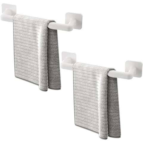 2-Pack 12-Inch Self-Adhesive Towel Bar, Slippers Bar, Hand Towel Hanger and Short Plastic Wall Mount Rack for Kitchen, Bathroom, and Laundry Room Cover