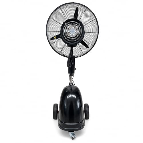 Best Outdoor Misting Fan Reviews Cool-Off Island Breeze Oscillating Misting Fan, 3 Cooling Speeds with 12 Gallon Tank, Adjustable Height, Art Deco Pedestal Fan for Backyards, Patios and More, 26 Inch, Black