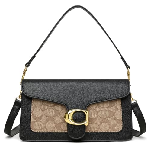 Image of Diva Dale Signature Canvas Shoulder Bag, Brown Leather with Monogram Pattern, Gold Hardware, Adjustable Strap