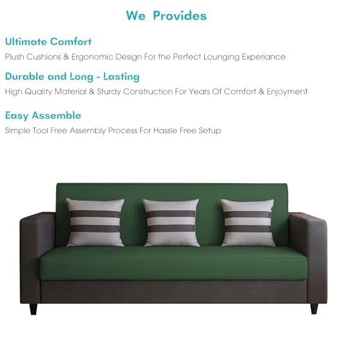 Image of Casaliving Amara 3 Seater Sofa Set for Living Room (Black Green Colour Fabric) Premium Fabric Sofa