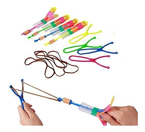 12 pieces Large Size Amazing Led Light Slingshot Arrow Rocket Helicopter Flying Toy Party Fun Gift Elastic