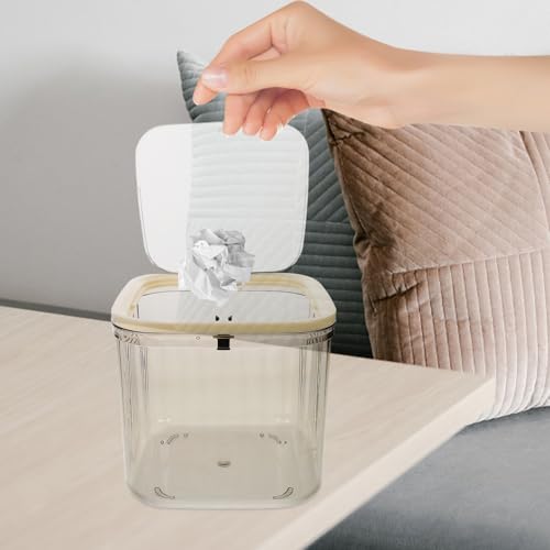 Bote de basura mini transparente de plástico con tapa miniatura 6