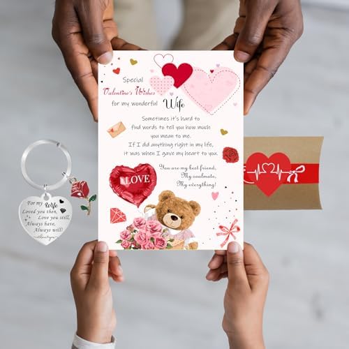 Valentines Card for Wife, Valentines Day Wife Gifts, Wife Valentines Card from Husband with Envelope, Valentine's Day Keyring Gifts for Her with Gift Box (Wife) - View 7