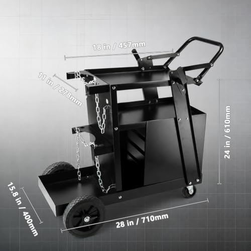 Image of Welding Cart, 2-Tier 4-Drawer Welder Cart with 265LBS Load Capacity, Dual Cylinder Slots & Safety Chains, 360 Swivel Wheels, Heavy Duty Rolling Cart for MIG Welder & Plasma Cutter