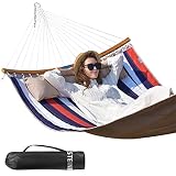 Double Hammock, 11 FT Quilted Fabric 2 Person Hammock for Outside with Pillow, Folding Curved Spread