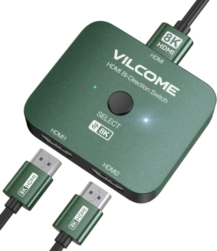 Vilcome Hdmi 2.1 Switch, 4K 120Hz Hdmi Switcher Ultra Hd 8K Hdmi Splitter 2 In 1 Out 48Gbps Hdmi Hub Support Hdr 8K@60Hz, 4K@144Hz, 2K@240Hz For Ps4/Ps5 Xbox Roku Apple Tv Fire Stick Green #TOP23