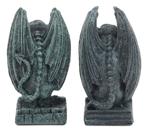 Ebros Gift Notre Dame Castle Top Guardian Mini Gargoyles Crouching On Stone Pedestals Resin Figurine Set Of 2 Miniature Fairy Garden Gargoyle Sculpture Pair 2.5" Tall #TOP3