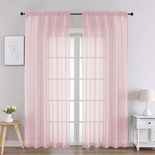 Image of Chyhomenyc Blush Pink Sheer Curtains 84 Inches Long 2 Panels, Light Filtering Blush Pink Curtains for Living Room, Soft Gentle Voile Rod Pocket Bedroom Window Drapes, 59Wx84L Inch, 2PCS
