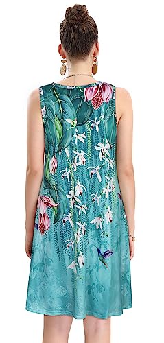 Image of elescat Women's Summer Dresses 2026 Beach Casual Sleeveless Floral Print Tank Loose Sundress with Pocket