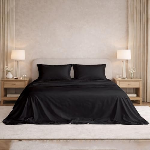 Image of Filbert Satin Bedsheet with 1 Pillow Cover | 60x90 in |300 TC | Midnight Luxe Satin Dreams Collection for Single Bed | UltraSatin Premium Bedding Set | Midnight Black