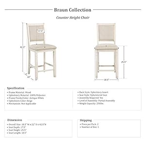 Lexicon Braun 5-Piece Counter Height Dining Set, Antique White Lexicon Braun 5 Piece Counter Height Dining Set Antique White