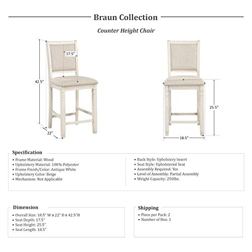 Lexicon-Braun-5-Piece-Counter-Height-Dining-Set-Antique-White Lexicon Braun 5 Piece Counter Height Dining Set Antique White