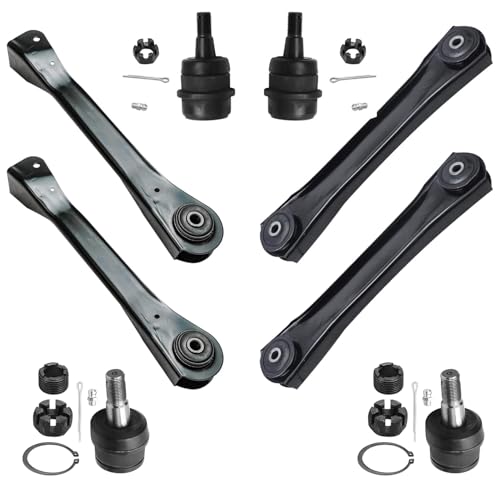 Image of Detroit Axle - 8pc Front End Control Arms Kit for Jeep 1997-2006 Wrangler TJ, 4 Upper & Lower Control Arms 4 Upper & Lower Ball Joints 19981999 2000 2001 2002 2003 2004 2005 Replacement