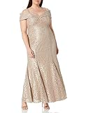 R&M Richards Women's Plus Size lace Off The Shoulder Gown, Champagne, 20W