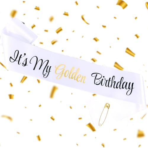 Vovii Golden Birthday Sash for Women Girls and Men，White Glitter Sash with Black Gold...
