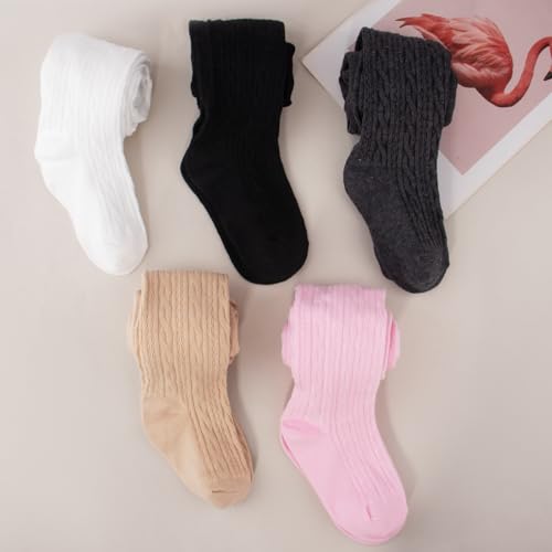Meeshine Toddler Girls Cotton Tights Cable Knit Leggings Footed Pantyhose Winter Stockings Pants for Kids 3-10T4