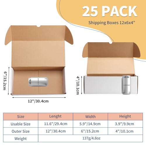 Image of ZBEIVAN 12x6x4 White Shipping Boxes Set of 25, Corrugated Cardboard Mailer Boxes for Packaging Small Business Mailing Gifts