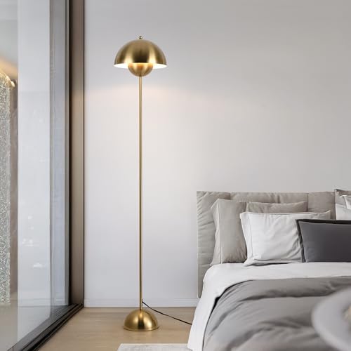 Image of Mid-Century Modern Metal Bud Floor Lamp for Home and Office, Brass Gold