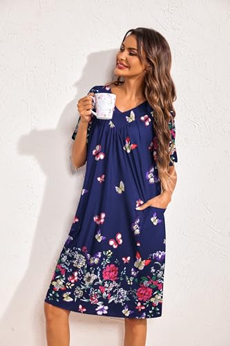 Image of Ekouaer Womens House Dress Floral Print Nightgown with Pockets Mumu Dress