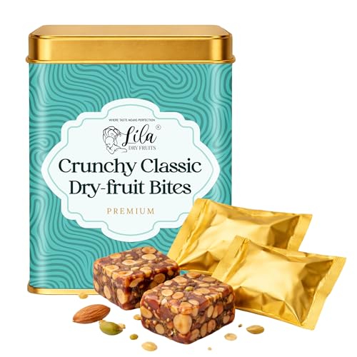 Image of LILA DRY FRUITS Dry Fruit Bites Dates Barfi 200 g (10 Pieces) Classic Crunchy Flavour | Nuts, Honey, Desi Ghee & Rice Crisps | Healthy Sweet Snack Mithai Premium Festive Gift Perfect for Gifting