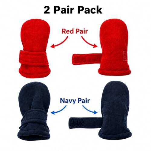 Image of N'Ice Caps Little Kids and Baby Easy-On Sherpa Lined Fleece Mittens - 2 Pair Pack