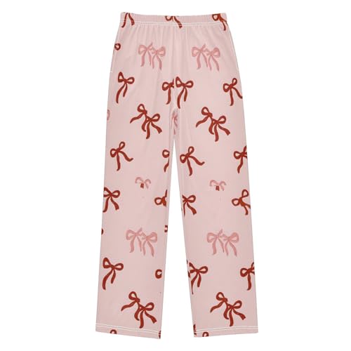 Cute Red Bows Pink B Pajama Pants Long Sleep Pant Soft PJ Bottoms Sleepwear