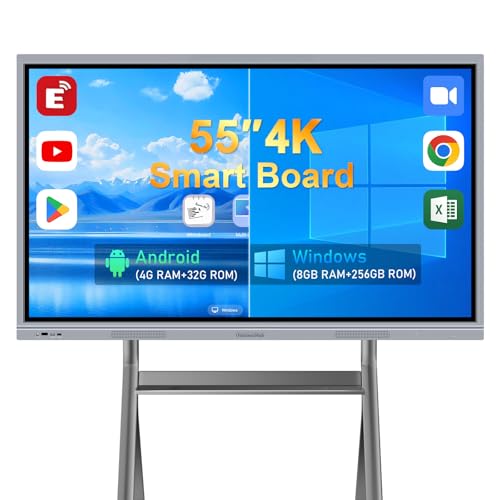 Image of 55'' Smart Board, 8+256 GB Interactive Whiteboard, 4K Electronic Digital Whiteboard with Dual System, Android 12 iOS, Touchscreen Smart Board for Classroom, Office and Home (Wall Mount Included)