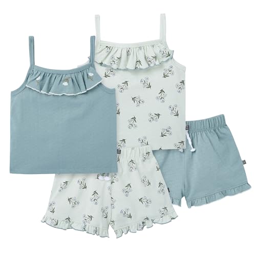 Image of Modern Moments by Gerber Baby Girls' 4-piece Set (2 Flutter Sleeve Top & 2 Ruffle Wide Leg Short)