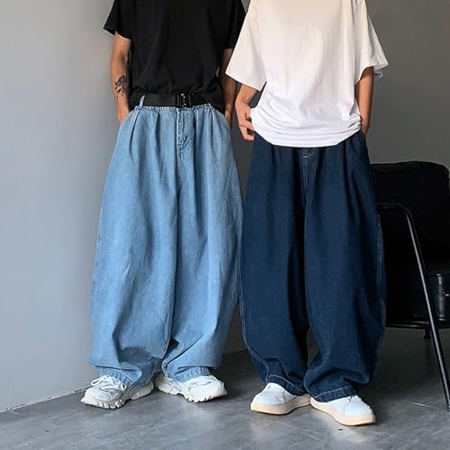 DGHM-JLMY Men's Retro Plus Size Casual Wide-Leg Jeans Baggy Hip Hop Streetwear Denim Pants Elastic Waist Loose Fit Jeans3