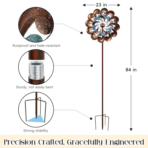 Metal Wind Spinner Outdoor, Wind Spinners for Yard and Garden, 84 inch Wind Sculptures & Spinners, Windmill for Yard Art