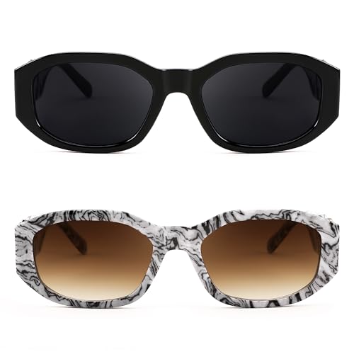 Image of FEISEDY Retro Trendy Rectangle Sunglasses Women Men Narrow Shades B2322 | |Vintage Shades |UV400 Protection |Blocks Glare |Women & Men |Comes With A Storage Case