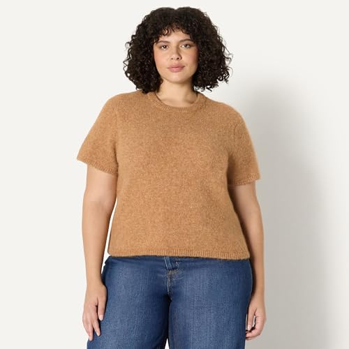 Image of Amazon Essentials Women's Relaxed-Fit Faux Mohair Short Sleeve Sweater Top