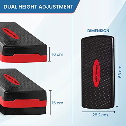 Image of AGARO Aerobics Stepper, Adjustable Home Gym Exercise Fitness Stepper, Body Fitness, Polypropylene Material, Aerobics Stepper with 2 Height Level (10 - 15 Cm) Adjustments, Max Weight upto 200kg (Black & Red)