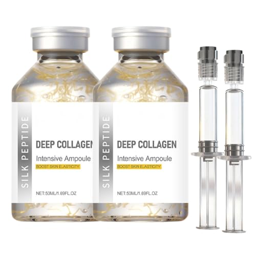 Silk Peptide Deep Collagen Hydrating Ampoule Serum, Lightweight Anti-Aging Facial Essence for Soft, Smooth-Looking Skin, Moisturizing Daily Skincare Ampoule for Radiance, 50ml (2pcs)