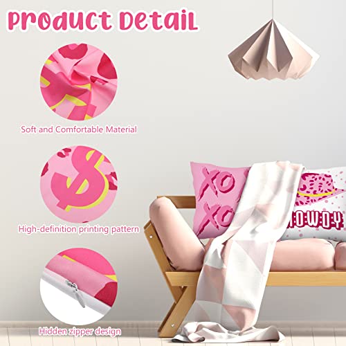 6 Pieces Decorative Preppy Throw Pillows Cases Pink Cushion Covers Aesthetic Preppy Pillow Covers Cute Room Decor For Girls Bed Bedroom Couch College Decorations, 18 X 18 Inch (Elegant) #TOP2