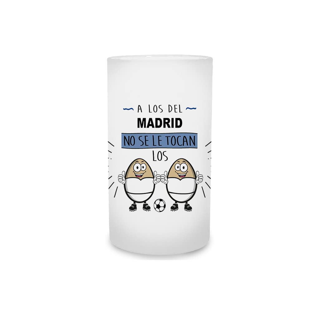 mundohuevo Jarra de cerveza A los del Madrid no se le tocan los huevos. Cristal esmerilado de primera calidad AAA. 80 x 150 mm. 500 ml