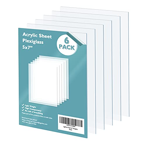 Egofine Plexiglass Sheets Acrylic Sheets 6 Pack of 5x7’’ 0.04 Thick Clear Plastic Cast Transparent Plexi Glass for Crafting Projects, Replacement Picture Frame Glass, DIY Display, Easy to Cut