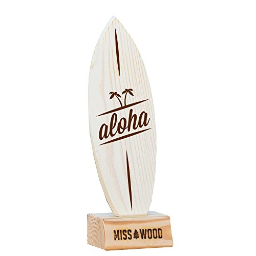 Miss Wood mini surfplank van hout, incl. houder, grenen, wit