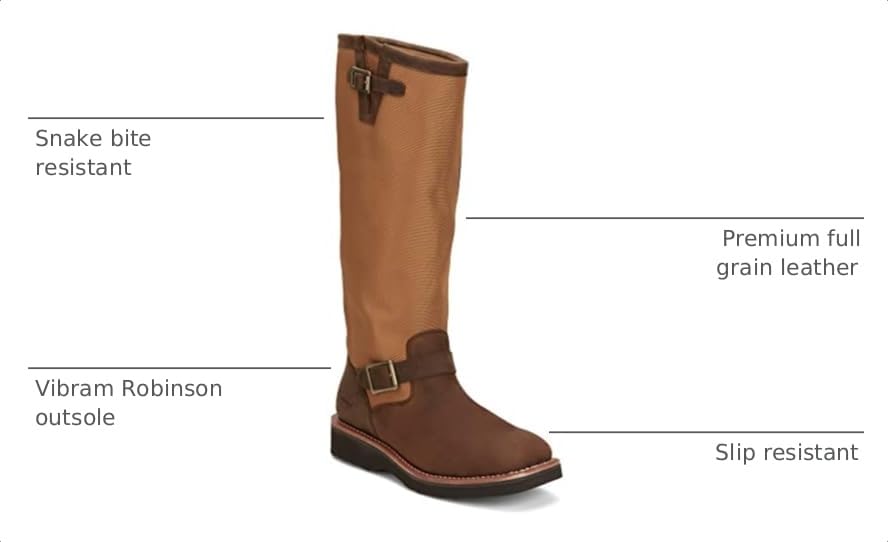 Image of Chippewa Men's Cottonwood Hickory Brown Square Toe 17in Tall Snake Boot Brown 9 D