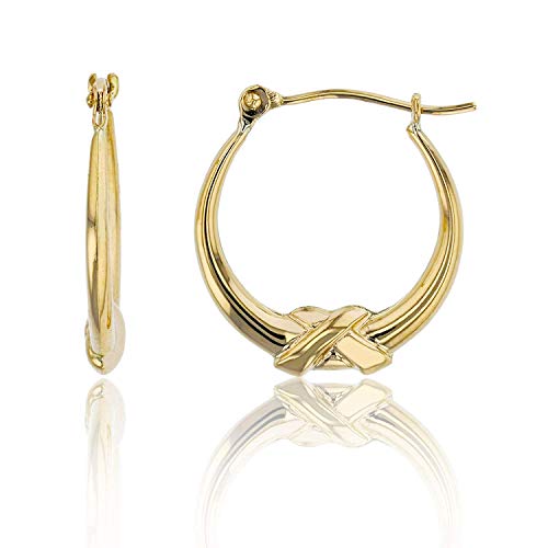 14K Yellow Gold 3mm Thick High Polished Knot Hoop Earrings with Hinged Clasp | 3x18mm Hoop | Earrings For Sensitive Ears | Yellow Gold Hoops | Solid Gold Earrings For Women and Girls