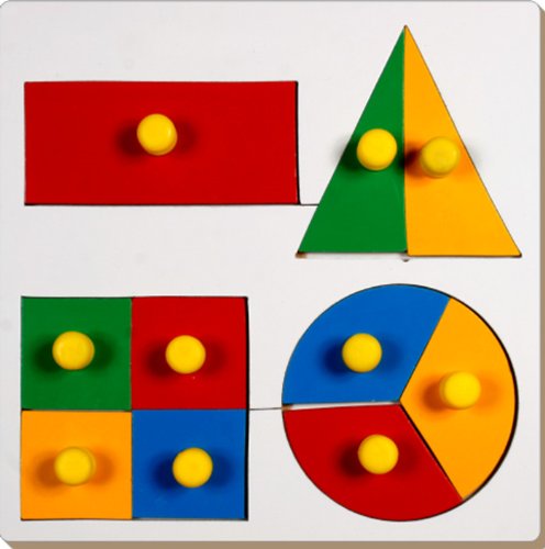 Image of Little Genius Inset Shape Fraction Board with Knob, Multicolour