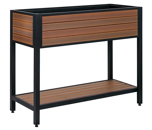 Dehner Hochbeet Houston, schmales Balkonhochbeet, 115 x 93 x 52 cm, Volumen 120 l, Kunststoff/Aluminium, braun