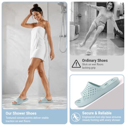 Image of Aoowoll Mens Shower Shoes With Holes Dry Quickly Bath Slippers Womens Non Slip Indoor Home Bedroom Pool Spa Guest College Dorm